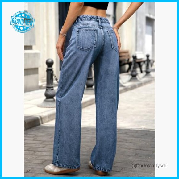 Low Rise Baggy Jeans Stretchy Y2K Wide Leg Boyfriend Straight Denim Pants - Picture 2 of 7